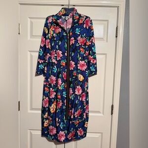 Floral Zip-Front Long Cardigan - Bold Blue Floral